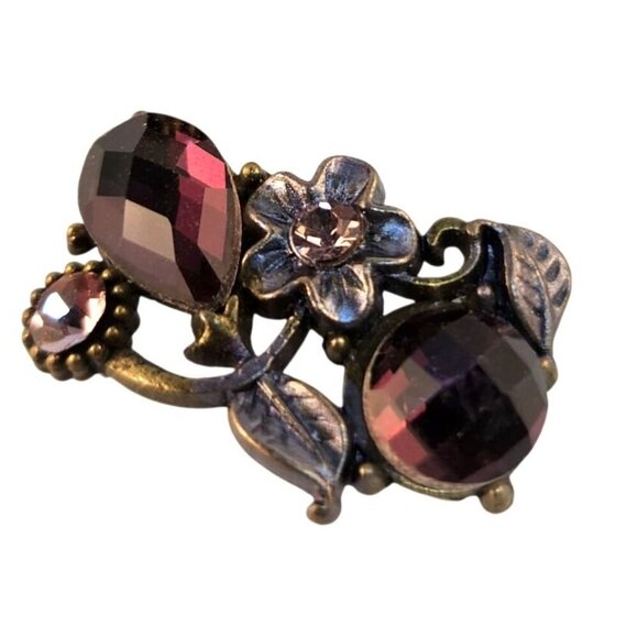 Faceted Crystal Floral Leaf Top Embellishment Slider Beads Bronze Rectangle Flow - Picture 2 of 5